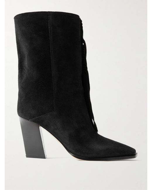 Jimmy Choo Black Hart 85 Kniehohe Stiefel Aus Veloursleder Mit Fransen