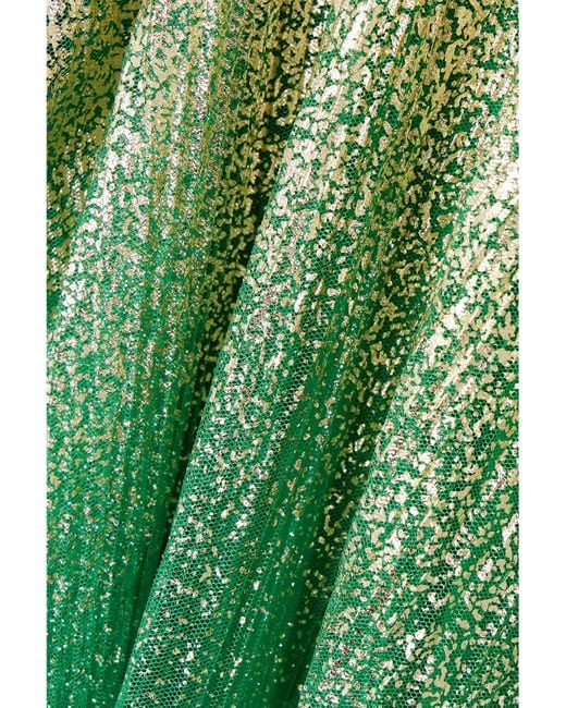Dima Ayad Green Metallic Plissé-Tulle Gown And Cape Set