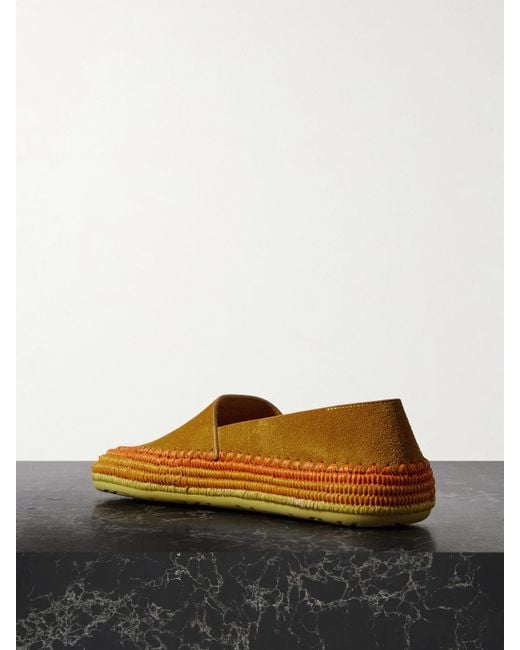 Loewe Orange Paula's Ibiza Rio Raffia-Trimmed Suede Espadrilles