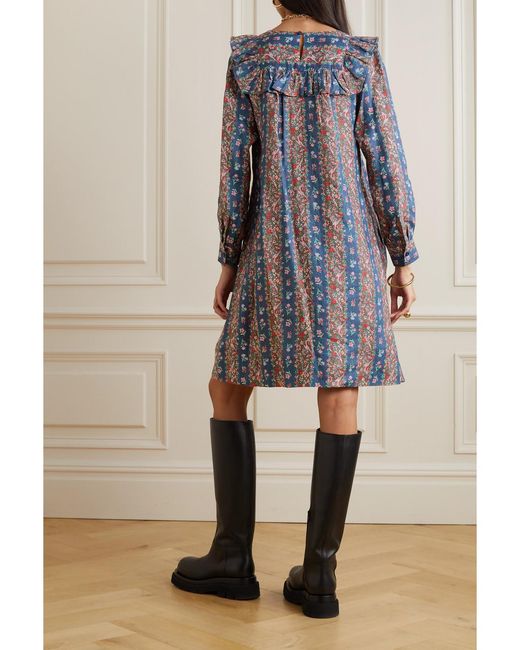 See By Chloé Blue Deva Printed Linen Midi Dress