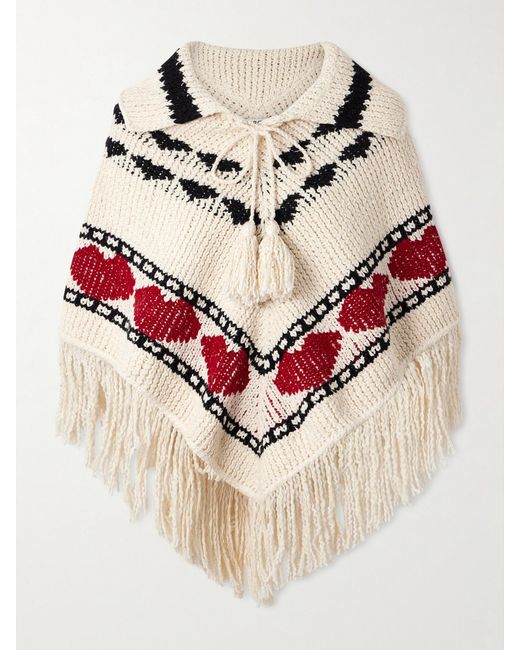Alix Of Bohemia Pink Faune Fringed Jacquard-Knit Cotton Poncho