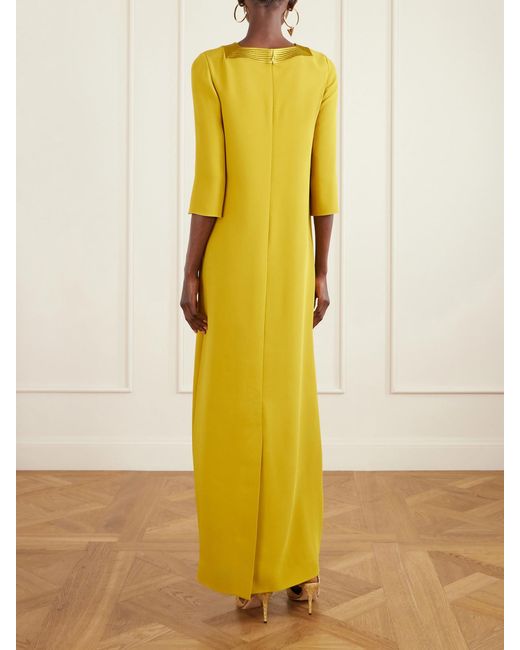 Valentino Garavani Yellow Embellished Satin-Trimmed Silk-Cady Gown