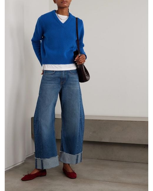 B Sides Blue Relaxed Lasso Frayed Mid-Rise Barrel-Leg Jeans