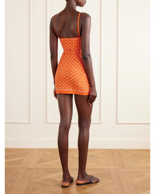 Christopher Esber Orange Orbit Embellished Ruched Cutout Printed Stretch-Jersey Mini Dress