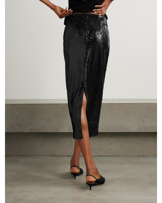 La Ligne Black Oona Sequined Chiffon Midi Skirt