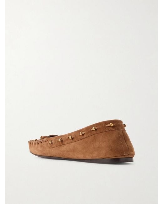 Khaite White Milly Embellished Whipstitched Suede Loafers