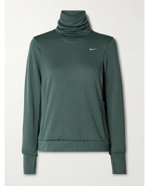 Nike Green Swift Element Ribbed Therma-Fit Turtleneck Top