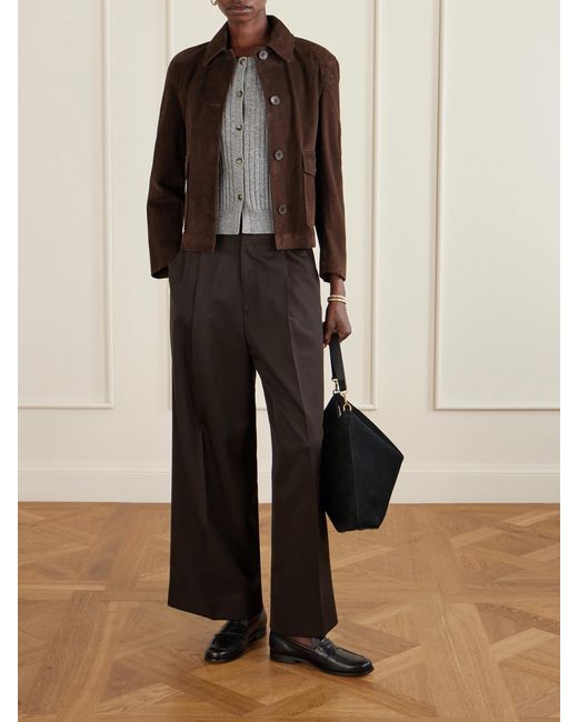 Allude Gray Ribbed Cotton And Cashmere-Blend Cardigan