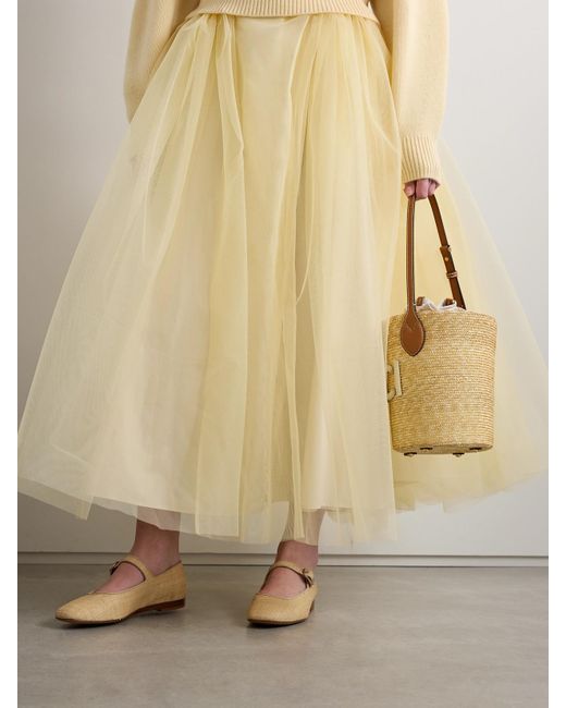 Le Monde Beryl White Grosgrain-Trimmed Raffia Mary Jane Ballet Flats