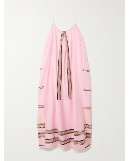 Lemlem Pink Nia Paneled Striped Cotton-Blend Midi Dress
