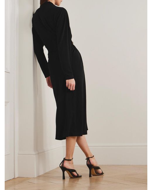 Bottega Veneta Black Embellished Gathered Jersey Midi Dress