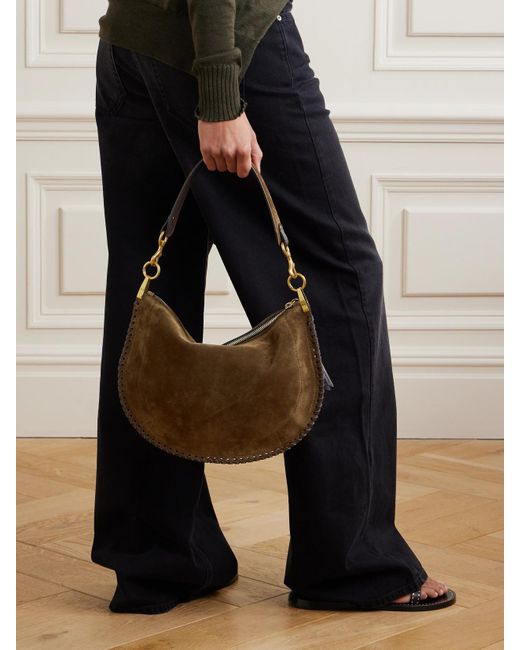 Isabel Marant Natural Oskan Soft Schultertasche Aus Veloursleder Mit Details Im Überwendlichstich