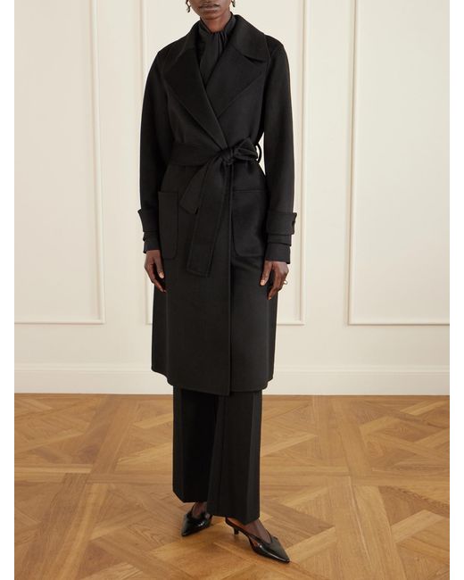 Joseph Black Arlina Belted Wool And Cashmere-Blend Coat