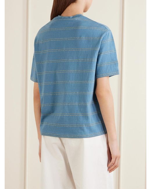 Jil Sander Blue Logo-Embossed Striped Cotton T-Shirt