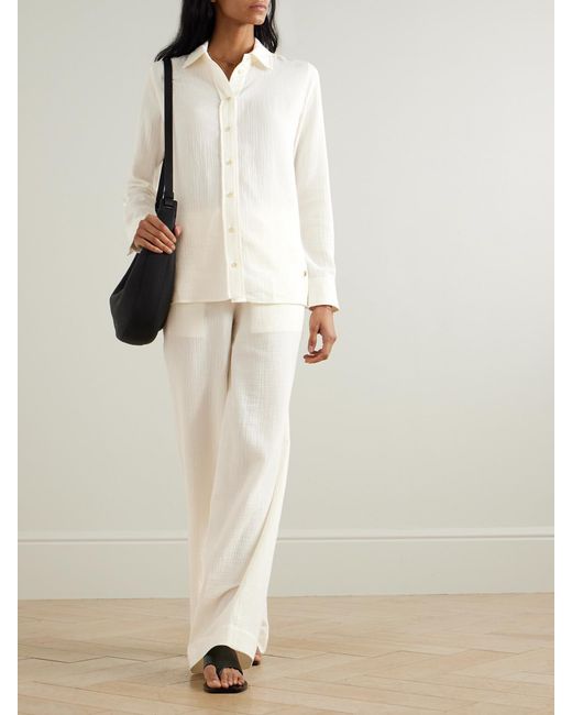 ÉTERNE Natural Constance Embellished Cotton-Gauze Shirt
