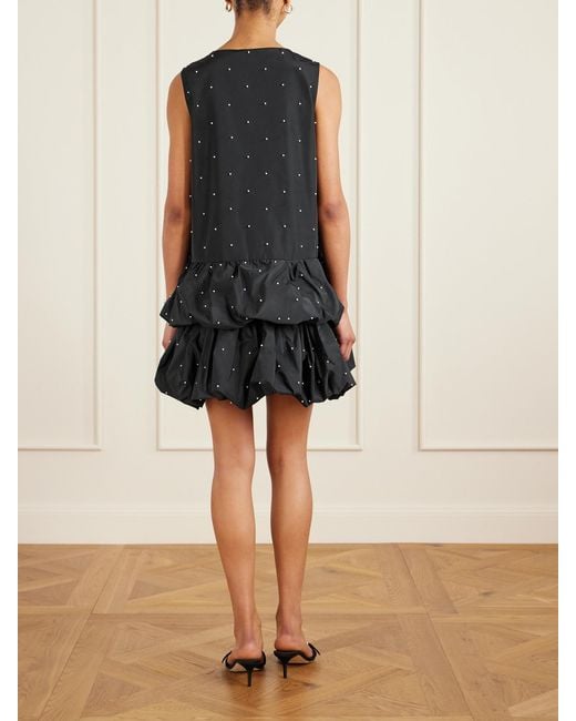 Sea Black Alberta Tiered Faux Pearl-Embellished Taffeta Mini Dress
