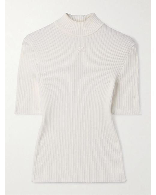 Courreges White Oberteil Aus Rippstrick Mit Applikation