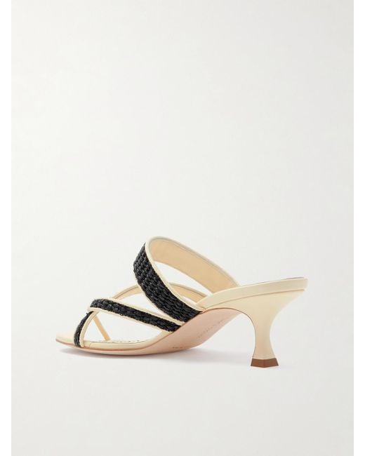Manolo Blahnik Natural Susa 50 Raffia-Trimmed Leather Mules