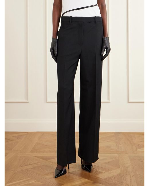 Tom Ford Black Belted Grain De Poudre Wool Wide-Leg Pants