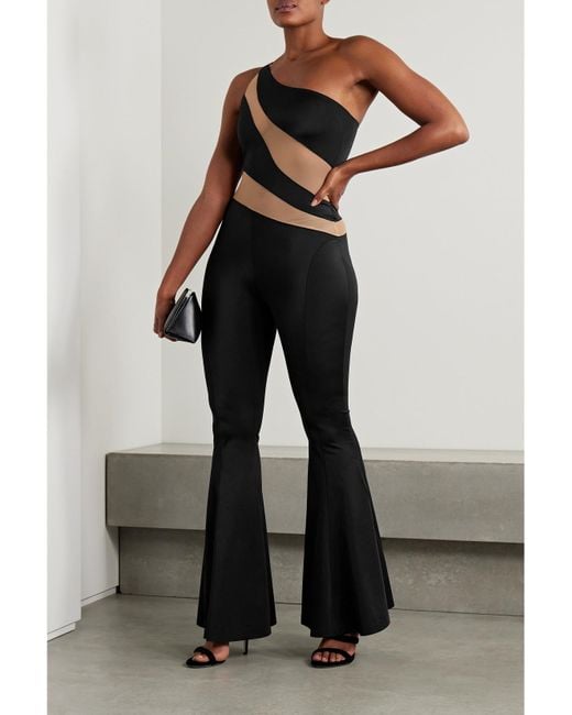 Combi-Pantalon Asymétrique En Jersey Stretch Et En Résille Snake Norma Kamali en coloris Black