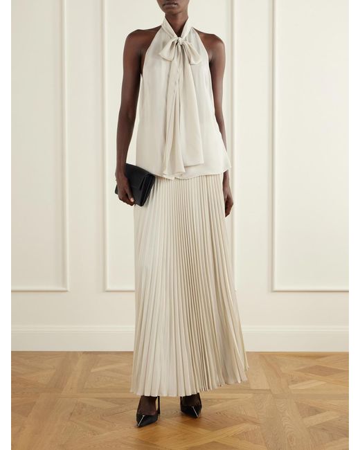 Tom Ford White Plisse Crepe De Chine Midi Skirt