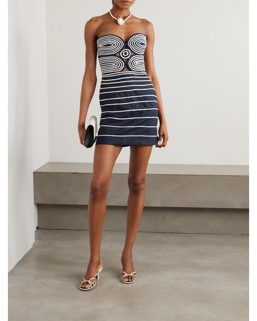 ANDRES OTALORA Muy Poetica Strapless Rope-Trimmed Cutout Linen Mini Dress  in Blue | Lyst