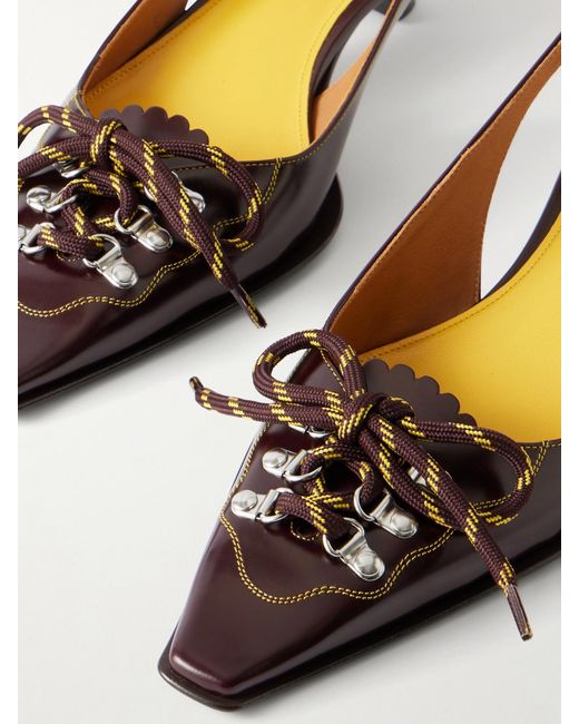 Marni Natural Lace-Up Leather Slingback Pumps