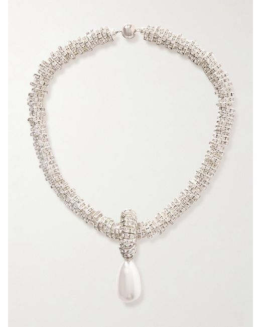 Julietta White Tone Faux Pearl And Swarovski Crystal Necklace