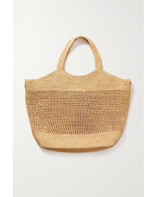 Saint Laurent Natural Icare Maxi Embellished Leather-Trimmed Raffia Tote