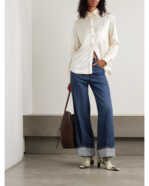 FRAME Blue The Cuffed Wide Mid-Rise Wide-Leg Jeans