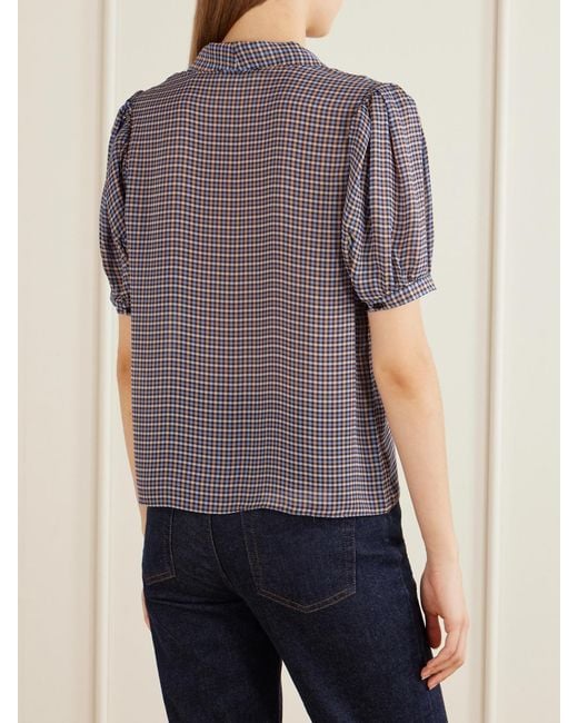 FRAME Purple The Sonnet Checked Silk Blouse