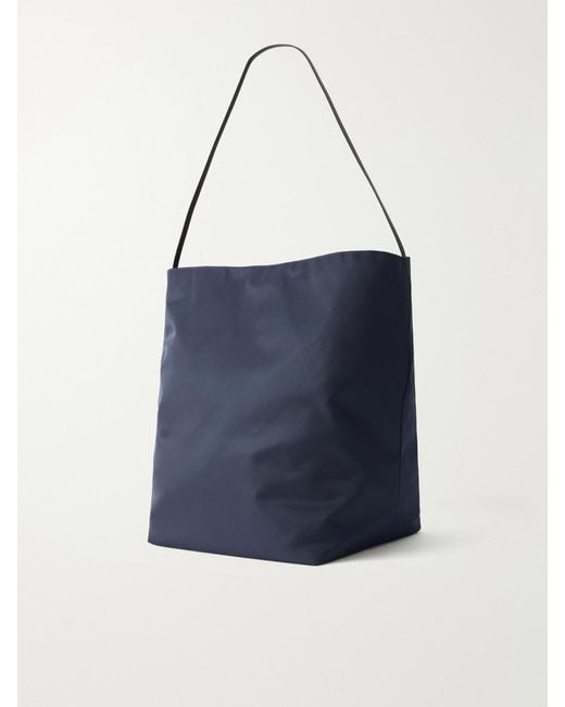 Valesque Blue Bucket Leather-Trimmed Satin-Shell Tote