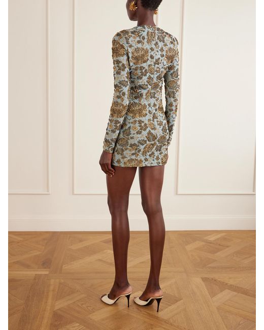 Saint Laurent Gray Jardin Brocade Mini Dress