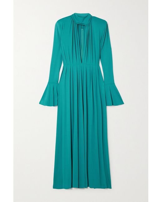 Magda Butrym Appliquéd Pleated Jersey-crepe Gown in Blue | Lyst