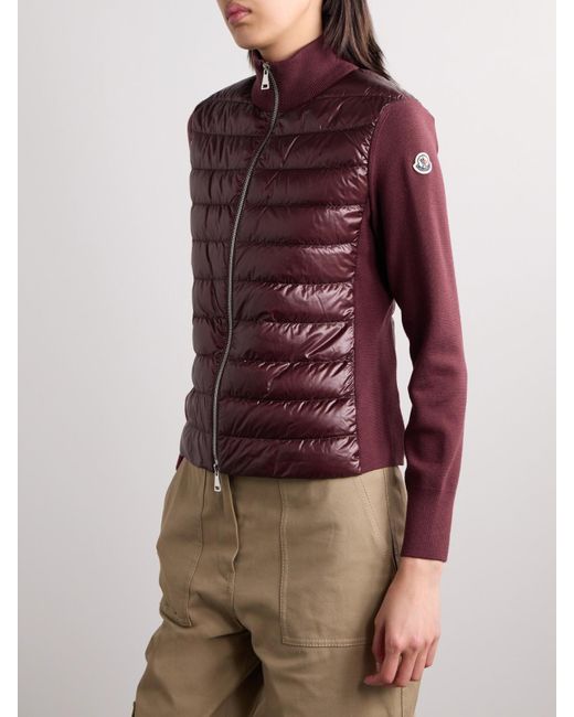 Moncler Purple Ribbed Wool And Quilted Shell Down Jacket