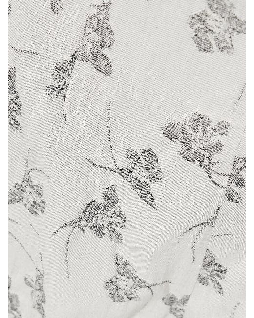 D'Estree White Martha Floral Denim-Jacquard Wide-Leg Pants