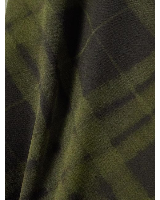 Burberry Green Asymmetric Ruffled Checked Silk-Crepe Dress