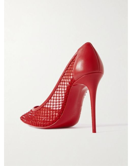Christian Louboutin Red Sporty Kate 100 Crystal-Embellished Leather-Trimmed Mesh Pumps