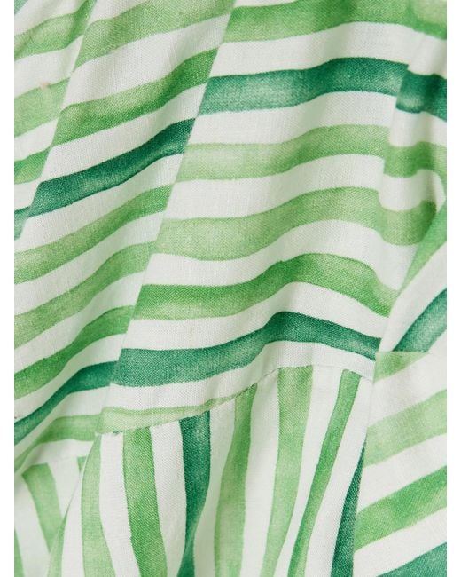 Rosie Assoulin Green Off-The-Shoulder Striped Tencel Lyocell And Linen-Blend Blouse