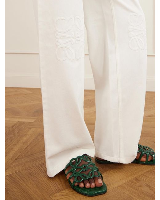 Loewe White Anagram-Embroidered Mid-Rise Wide-Leg Jeans