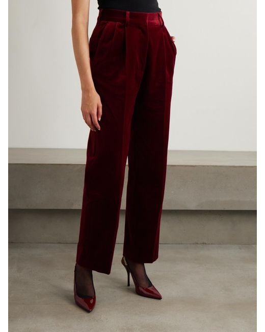 Blazé Milano Red Fox Pleated Cotton-Velvet Straight-Leg Pants