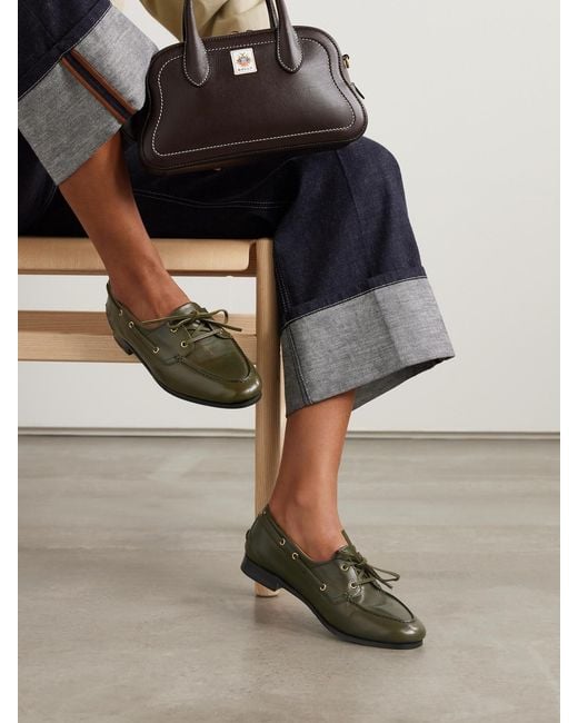 Bally Green Pathy Leather Boat Shoes