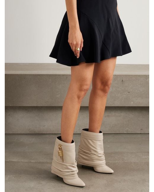Givenchy Natural Shark Lock Embellished Ruched Leather Ankle Boots
