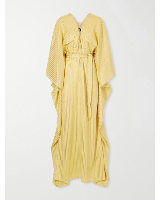 Taller Marmo Yellow Mojave Belted Lurex Fil Coupé Silk-Blend Gown