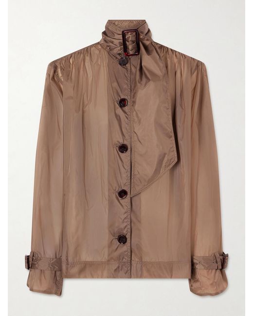 Saint Laurent Brown Tie-Detailed Gathered Shell Shirt