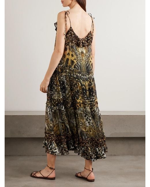 Camilla Multicolor Ruffled Tiered Leopard-Print Embellished Fil Coupé Midi Dress