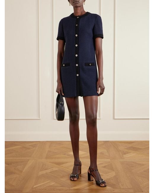 Gucci Blue Wool-Blend Bouclé Mini Dress