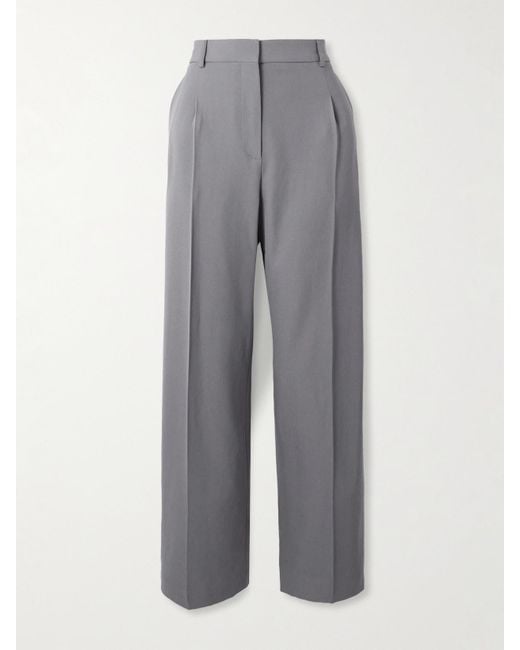 Alaïa Gray Capri Pleated Wool-Gabardine Straight-Leg Pants