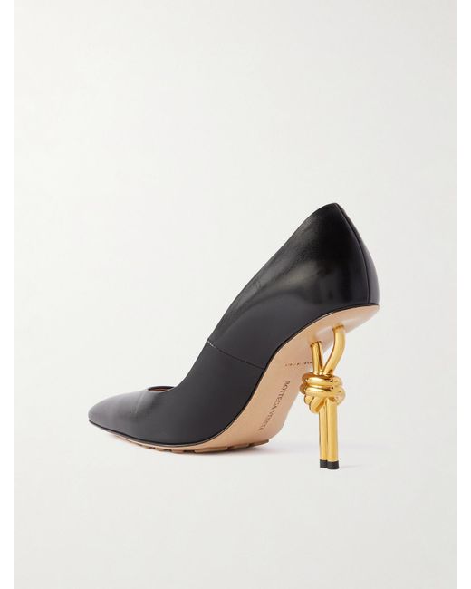 Bottega Veneta White Knot Glossed-Leather Pumps