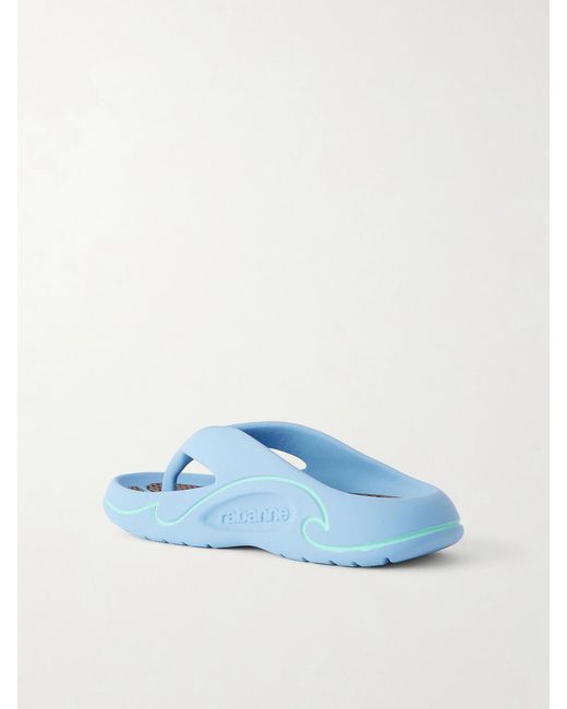 Rabanne Blue 3D Logo-Embossed Thong Sandals
